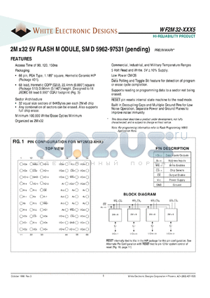 WF2M32U-90HC5 datasheet - 90ns; 5V power supply; 2M x 32 flash module, SMD 5962-97531 - pending