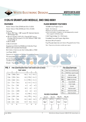 WSF512K16-729G2MA datasheet - 72ns; 5V power supply; 512K x 16 SRAM / flash module, SMD 5962-96901