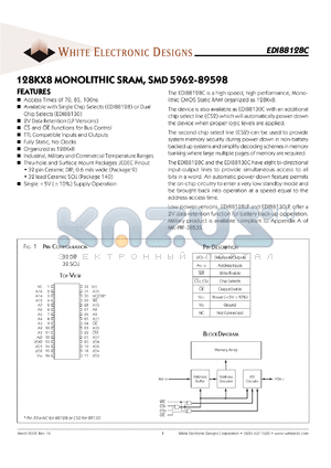 EDI88128C70CB datasheet - 70ns; 5V power supply; 128K x 8 monolithic SRAM, SMD 5962-89598