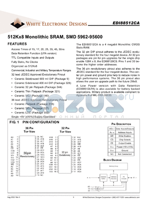 EDI88512CA20CB datasheet - 20ns; 5V power supply; 512K x 8 monolithic SRAM, SMD 5962-95600