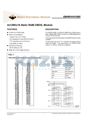 EDI9F416128C85BNC datasheet - 85ns; 5V power supply; 4 x 128K x 16 static RAM CMOS module