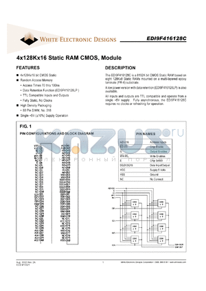 EDI9F416128LP70BNC datasheet - 70ns; 5V power supply; 4 x 128K x 16 static RAM CMOS module