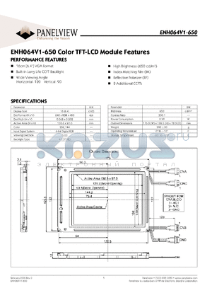 ENH064V1-650 datasheet - Display size: 16cm; dot format: 640xRGBx480mm; dot pitch: 0.068x0.202mm; color TFT-LCD module feature