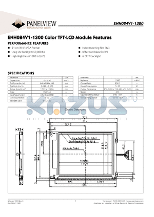 ENH084V1-1300 datasheet - Display size: 21cm; dot format: 640xRGBx480mm; dot pitch: 0.089x0.270mm; color TFT-LCD module feature