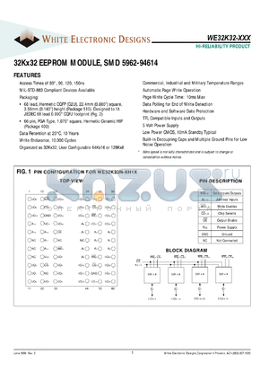 WE32K32N-80H1CA datasheet - Access time:80 ns; 32K x 32 EEPROM module, SMD 5962-94614