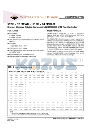 WED9LAPC2C16V4BC datasheet - 3.3V power supply; 512K x 32 SSRAM / 512K x 64 SDRAM. External memory solution for Lucents LUCTAPC640 ATM port controller