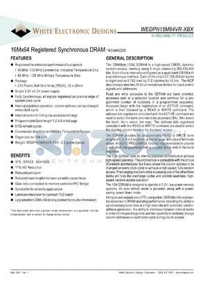 WEDPN16M64VR-125BI datasheet - 125MHz; 3.3V power supply; 16M x 64 registered synchronous DRAM