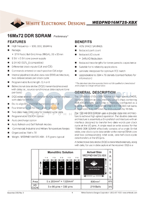 WEDPND16M72S-250BC datasheet - 250MHz; 2.5V power supply; 16M x 72 DDR SDRAM