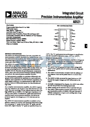 AD521S datasheet - Integrated circuit precision instrumentation amplifier