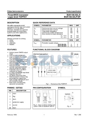 BUK106-50L datasheet - PowerMOS transistor. Logic level TOPFET.