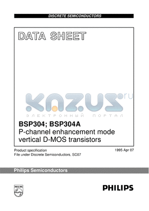BSP304 datasheet - P-channel enhancement mode vertical D-MOS transistor.