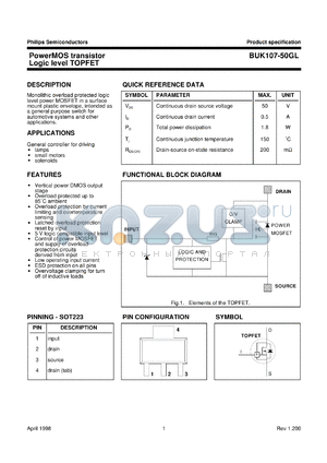 BUK107-50GL datasheet - PowerMOS transistor. Logic level TOPFET.