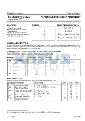 PHP69N03LT datasheet - TrenchMOS transistor. Logic level FET.