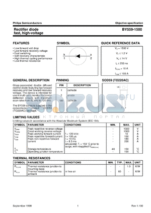 BY559-1500 datasheet - Rectifier diode fast, high-voltage.