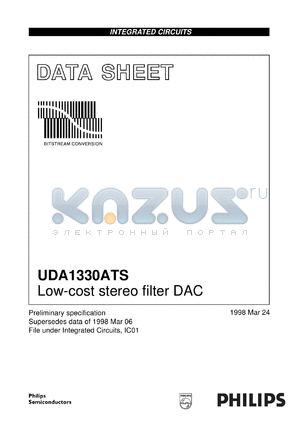 UDA1330ATS/N1 datasheet - Low-cost stereo filter DAC.