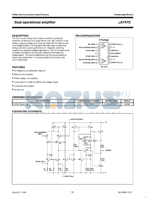 A747CN datasheet - Dual operational amplifier