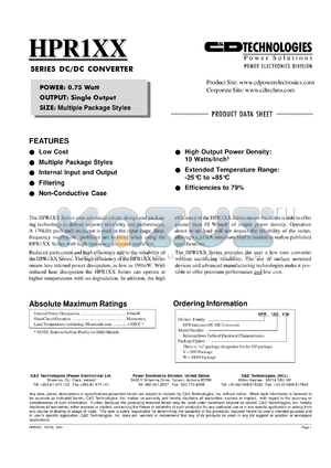 HPR123V datasheet - DC/DC converter, 24V nominal input