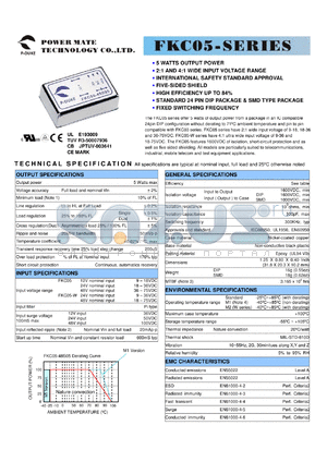 FKC05-24D05W datasheet - Input range:9-36 VDC;output voltage:+/-5 VDC; output current:+/-500 mA;input current:282 mA; 5 W DC-DC converter