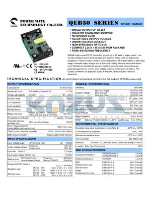 QEB50-48S1P8-M datasheet - Input range:36-75 VDC;output voltage:1.8 VDC; output current:20 A; 50 W single output DC-DC converter