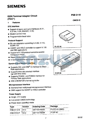 PSB2110-P datasheet - ISDN terminal adapter circuit