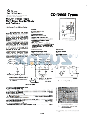 CD4060BNSR datasheet - CMOS 14 stage ripple-carry binary counter/divider and oscillator