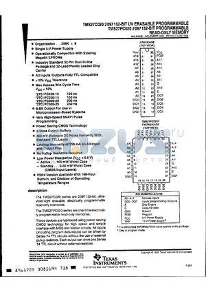 TMS27C020-15JL4 datasheet - 256 x 8- CMOS EPROM, 150ns