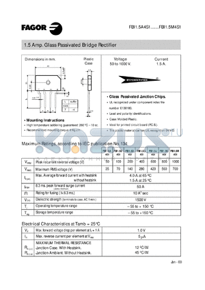 FBI1.5M4S1 datasheet - 1000 V, 1.5 A glass passivated bridge rectifier