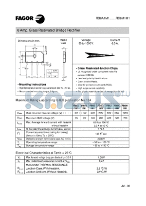 FBI6J1M1 datasheet - 600 V, 6 A glass passivated bridge rectifier