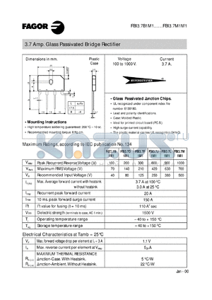 FBI3.7J1M1 datasheet - 600 V, 3.7 A glass passivated bridge rectifier