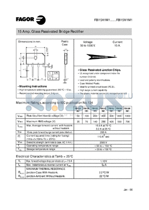 FBI15A1M1 datasheet - 50 V, 15 A glass passivated bridge rectifier
