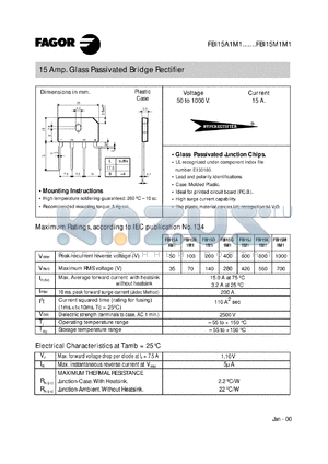 FBI15B1M1 datasheet - 100 V, 15 A glass passivated bridge rectifier