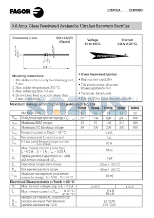 EGP08D datasheet - 200 V, 0.8 A glass passivated avalanche ultrafast recovery rectifier