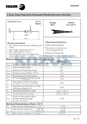 EGP20DT datasheet - 200 V, 2 A glass passivated avalanche ultrafast recovery rectifier