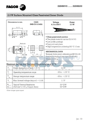 Z2SMB6B2 datasheet - 6.2 V, 100 mA, 2 W surface mounted glass passivated zener diode