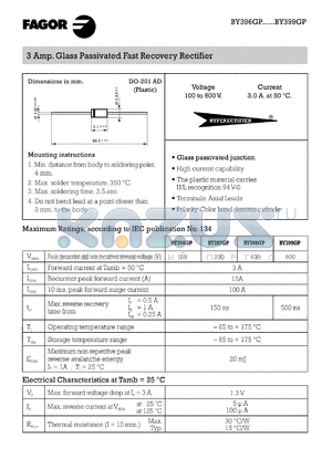BY399GP datasheet - 800 V, 3 A Glass passivated fast recovery rectifier