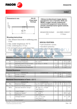 FD0230YR datasheet - 32 V, 2 A diac