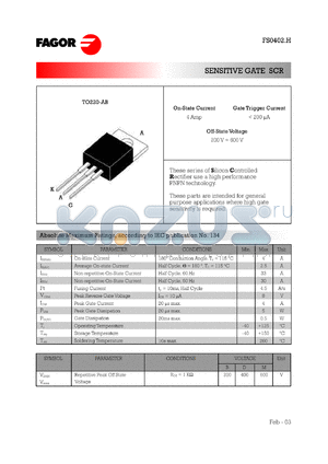 FS0402DH datasheet - 400 V, 200 mA sensitive gate SCR