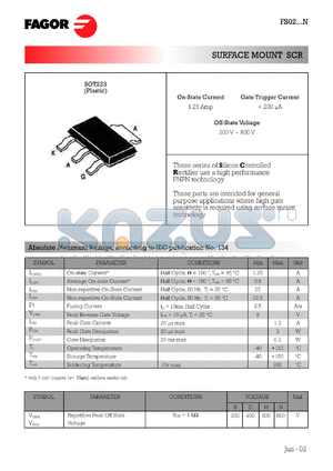 FS0202NN datasheet - 800 V, surface mount SCR