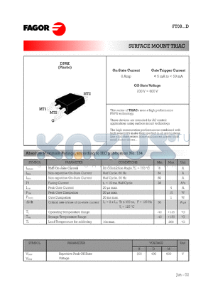 FT0814MD datasheet - 600 V, 35 mA surface mount TRIAC