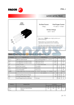 FT0808BI datasheet - 200 V, 10 mA logic level TRIAC