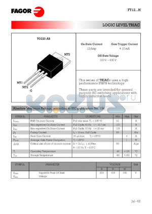 FT1208BH datasheet - 200 V, 10 mA logic level TRIAC
