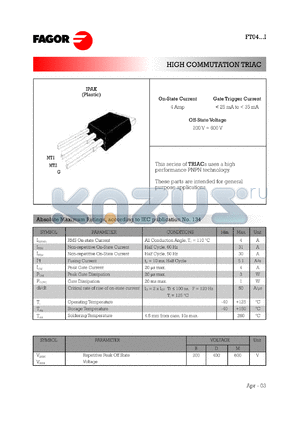 FT0411DI datasheet - 400 V, 25 mA high commutation TRIAC