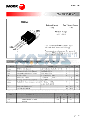 FT0813DH datasheet - 400 V, 50 mA standard TRIAC