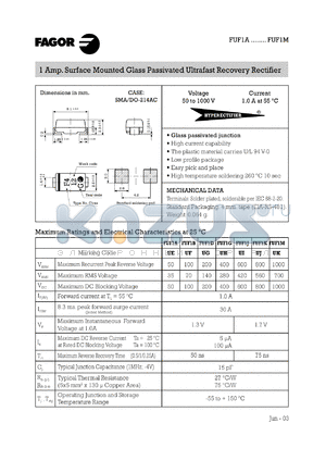 FUF1J datasheet - 600 V, 1 A surface mounted glass passivated ultrafast recovery rectifier