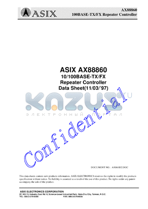 AX88860 datasheet - 0.5-7.0V; 10/100BASE-TX/FX repeater controller
