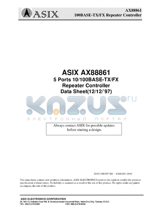 AX88861 datasheet - 0.5-7.0V; 5-port 10/100BASE-TX/FX repeater controller