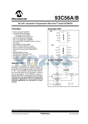93C56BE/P datasheet - 2K 5.0V automotive temperature microwire serial EEPROM