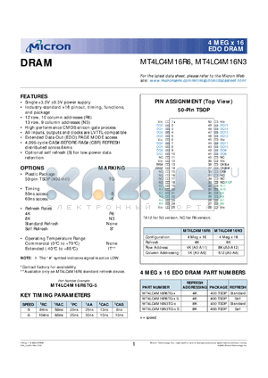 MT4LC4M16N3TG--5S datasheet - 4 MEG x 16 EDO DRAM, 50ns