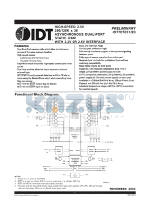 IDT70T659S008BC datasheet - High-speed 2.5V 128 x 36 asynchronous dual-port static RAM, 8ns