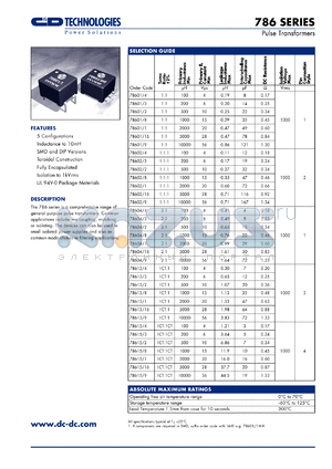 78601/3 datasheet - Pulse transformer. Turns ratio (+-2%) 1:1